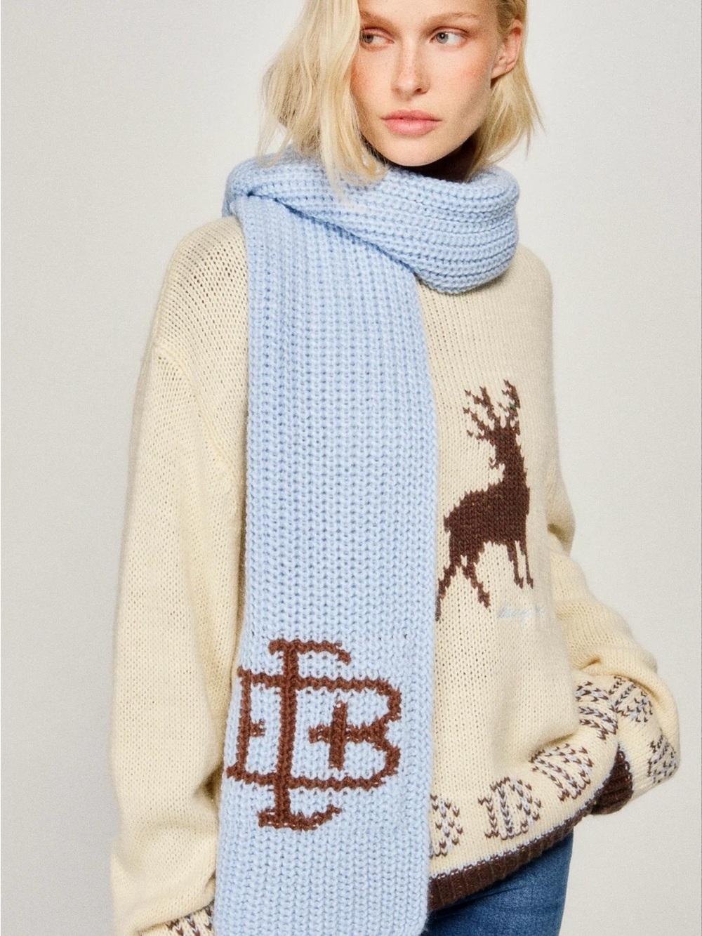 Dairy Boy Powder Blue Monogram Winter Scarf Wool Blend